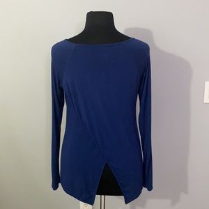 NAVY YOGA TOP CRISSCROSS BACK WITH THUMB HOLE XL